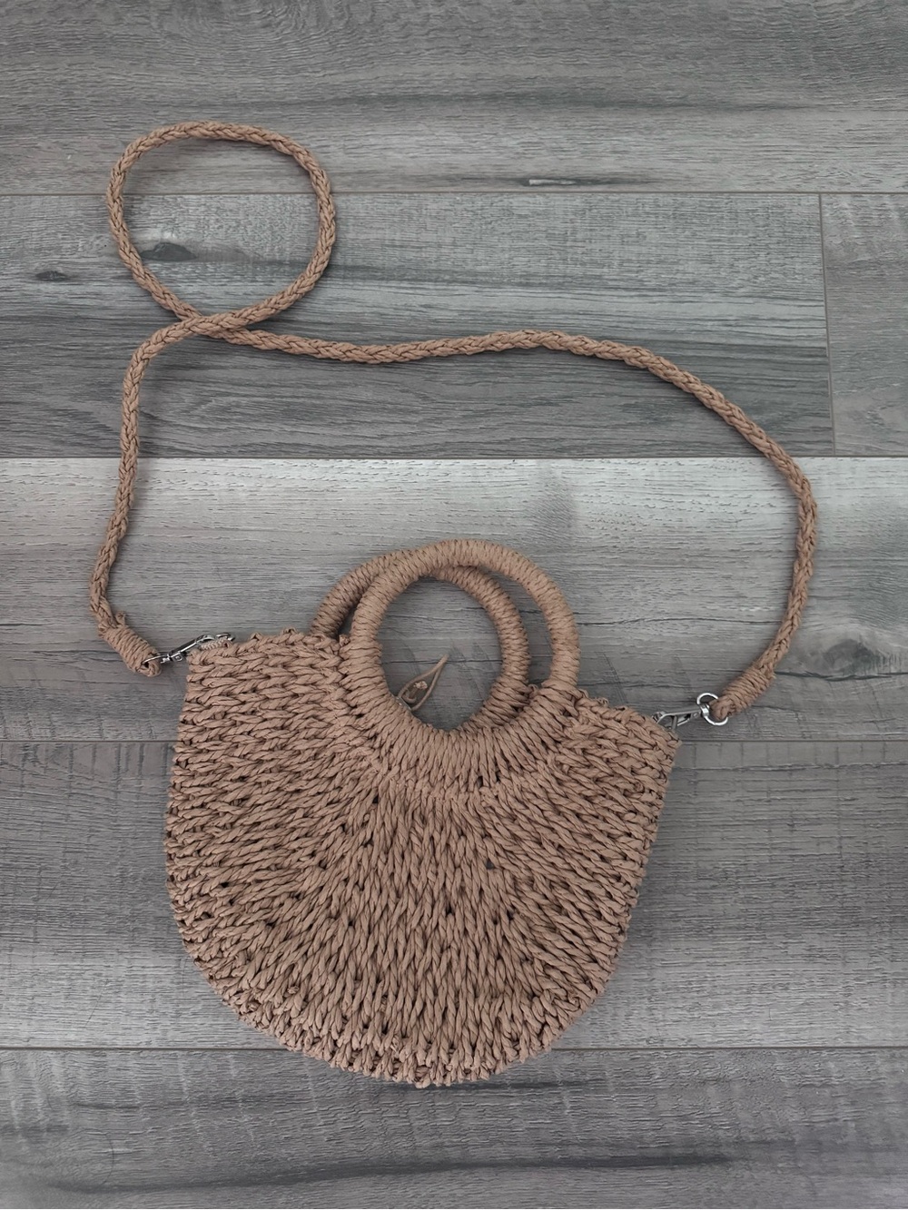 Woven Round Handle Crossbody Bag - Beige